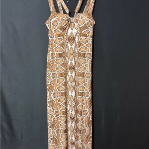 Bisou Bisou Brown and White Snake-Print Maxi Dress